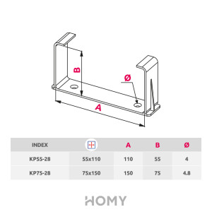 Держатель канала Awenta KP75-28 (75x150) размер