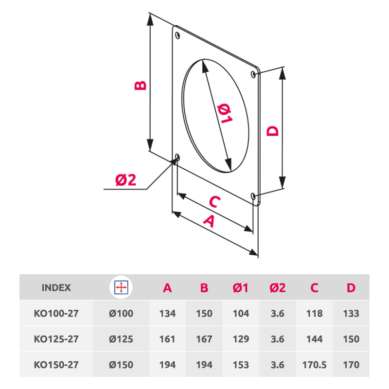 Настенная накладка Awenta KO125-27 (d125) размер