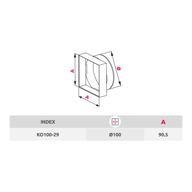 Соединитель каналов прямой Awenta KO100-29 (d100/90x90) размер