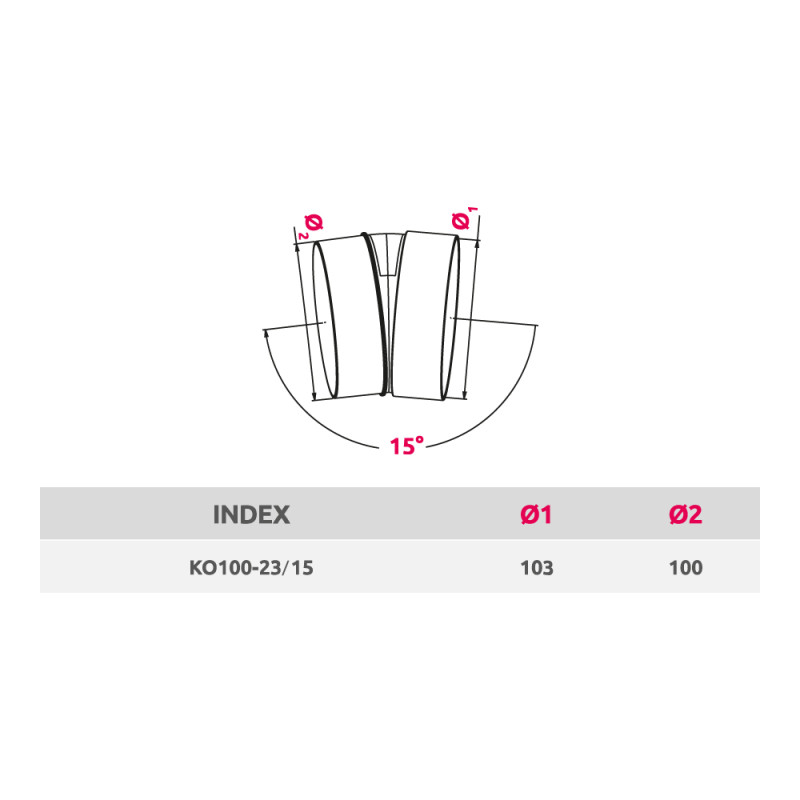 Соединитель каналов поворотный по горизонтали Awenta KO100-23/15 (d100) 15° размер
