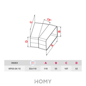 Соединитель каналов поворотный по горизонтали Awenta KP55-24/15 (55x110) 15° размер