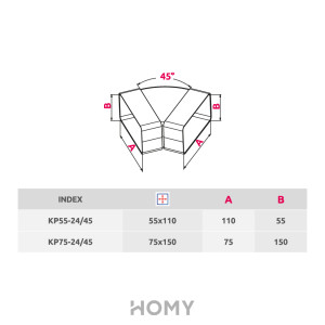 Соединитель каналов поворотный по горизонтали Awenta KP55-24/45 (55x110) 45° размер