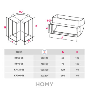 Соединитель каналов поворотный по вертикали Awenta KP55-25 (55x110) 90° размер