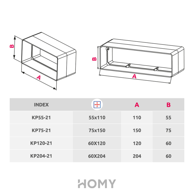 Соединитель каналов прямой Awenta KP55-21 (55x110) размер