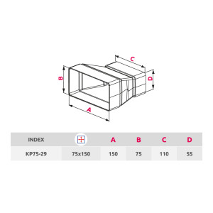 Соединитель каналов прямой Awenta KP75-29 (75x150/55x110) размер