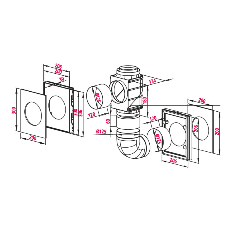 Соединитель каналов поворотный для принудительной и естественной вентиляций Awenta AW2-A (d125) размер