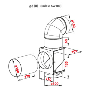 Соединитель каналов эконом поворотный для принудительной и естественной вентиляций Awenta AW100 (d100) размер
