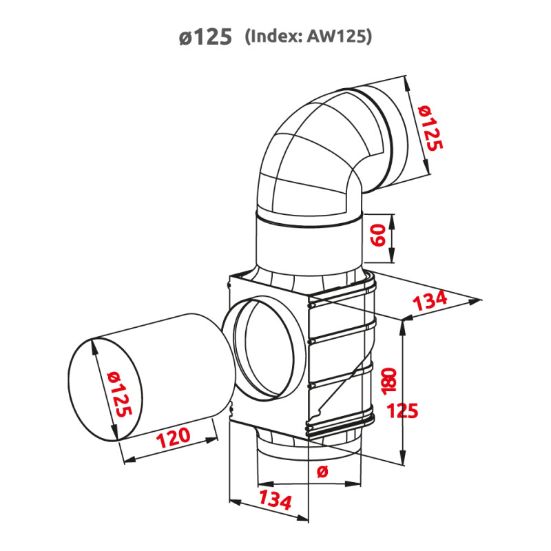 Соединитель каналов эконом поворотный для принудительной и естественной вентиляций Awenta AW125 (d125) размер