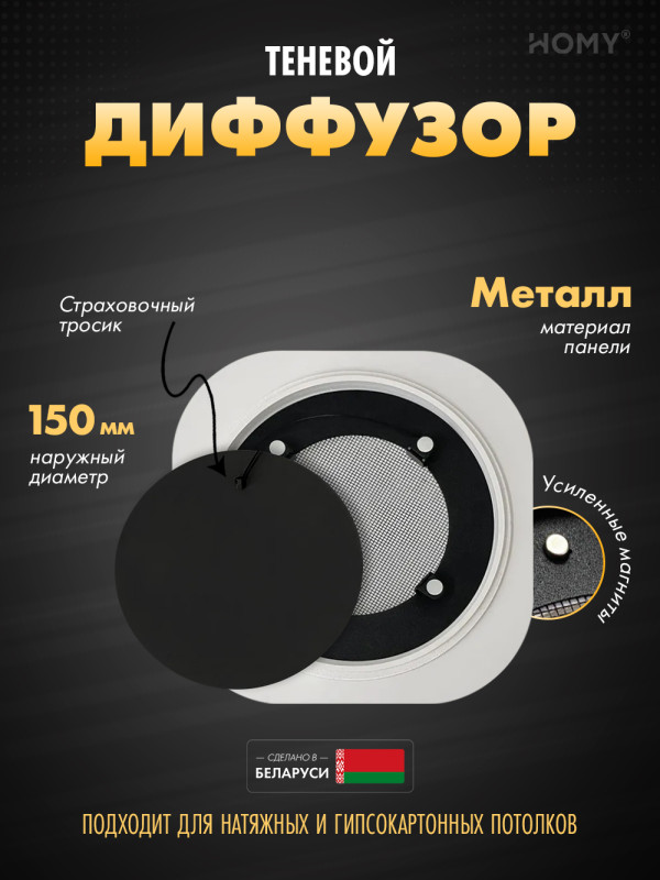 Вентиляционная решетка теневая HOMY AIR Круглый A100B (d150) черная