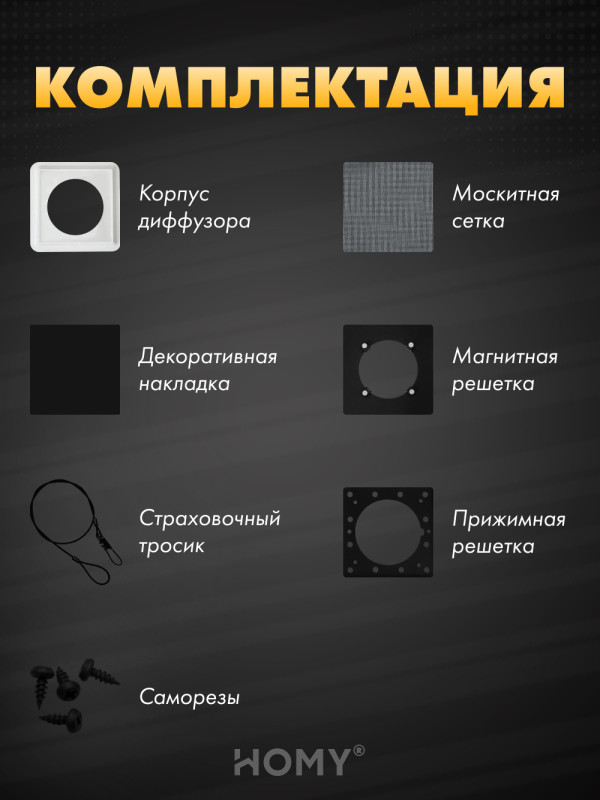 Вентиляционная решетка теневая HOMY AIR Квадратный AS100B (15x15) черная комплектация