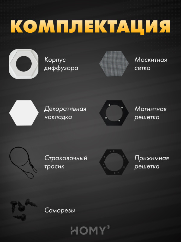 Вентиляционная решетка теневая HOMY AIR Гексагон AH100W (17x15) белая комплектация