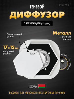 Вентиляционная решетка теневая с вентилятором HOMY AIR Гексагон AH100WS (17x15) белая