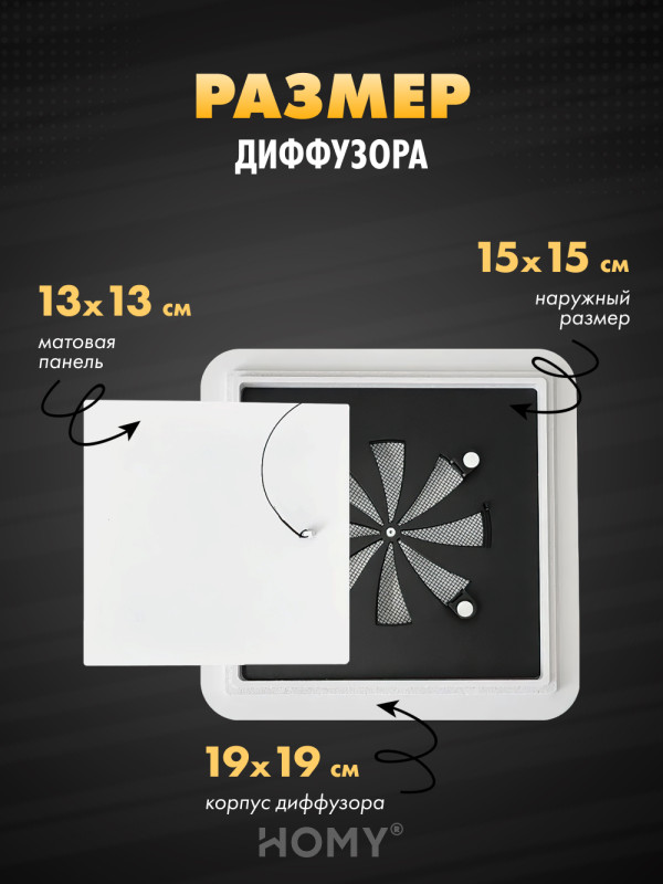 Вентиляционная решетка теневая с регулировкой воздуха HOMY AIR Квадратный AS100WR (15x15) белая размер