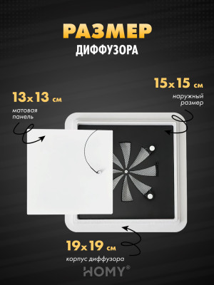 Вентиляционная решетка теневая с регулировкой воздуха HOMY AIR Квадратный AS100WR (15x15) белая размер