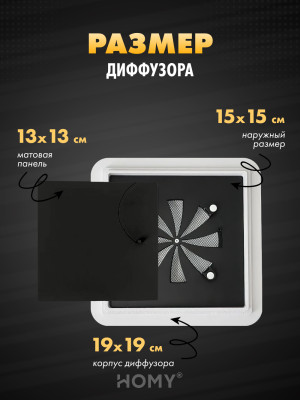 Вентиляционная решетка теневая с регулировкой воздуха HOMY AIR Квадратный AS100BR (15x15) черная размер