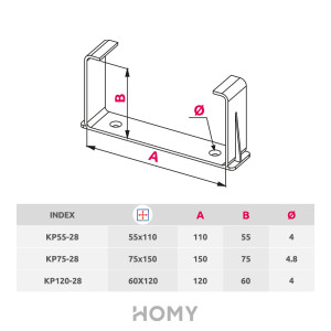Держатель канала Awenta KP120-28 (60x120) размер