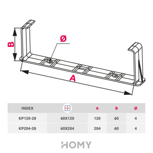 Держатель канала Awenta KP204-28 (60x204) размер