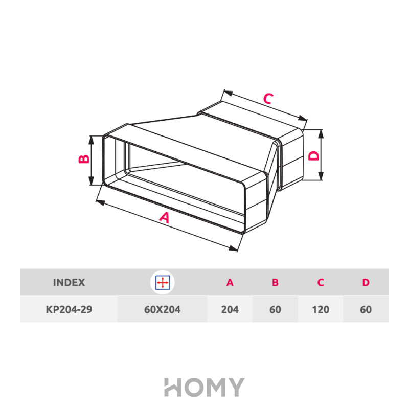 Соединитель каналов прямой Awenta KP204-29 (60x204/60x120) размер