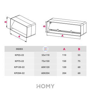 Соединитель каналов прямой с обратным клапаном Awenta KP204-22 (60x204) размер