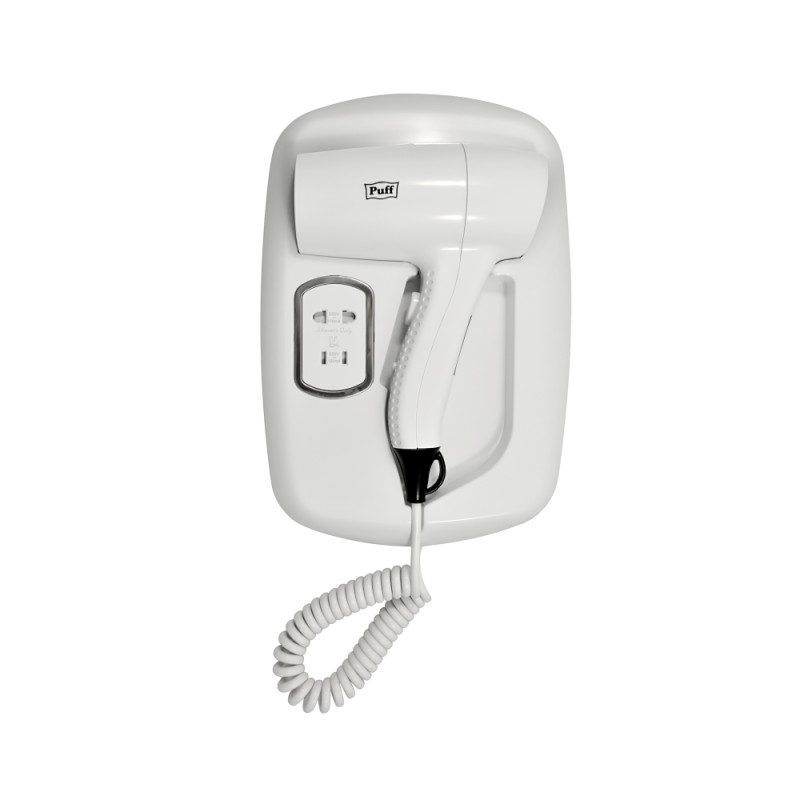 Фен настенный Puff-1203B (с розеткой для бритвы) с креплением спереди