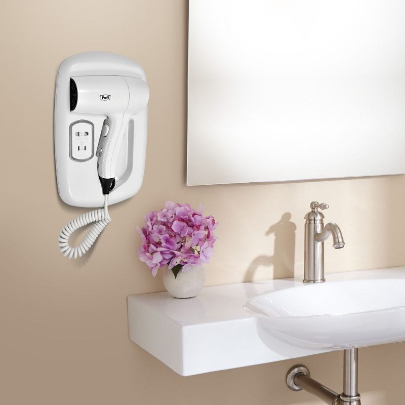 Фен настенный Puff-1203B (с розеткой для бритвы) в интерьере