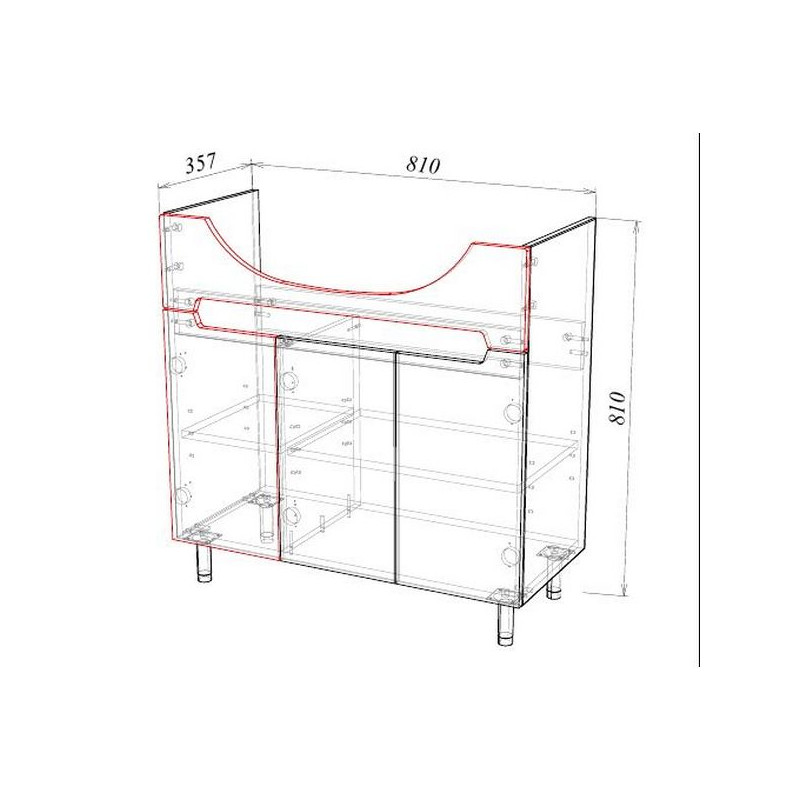 Тумба под умывальник Garda Marko-18 850 Т_ум_3дв_850_Marko схема