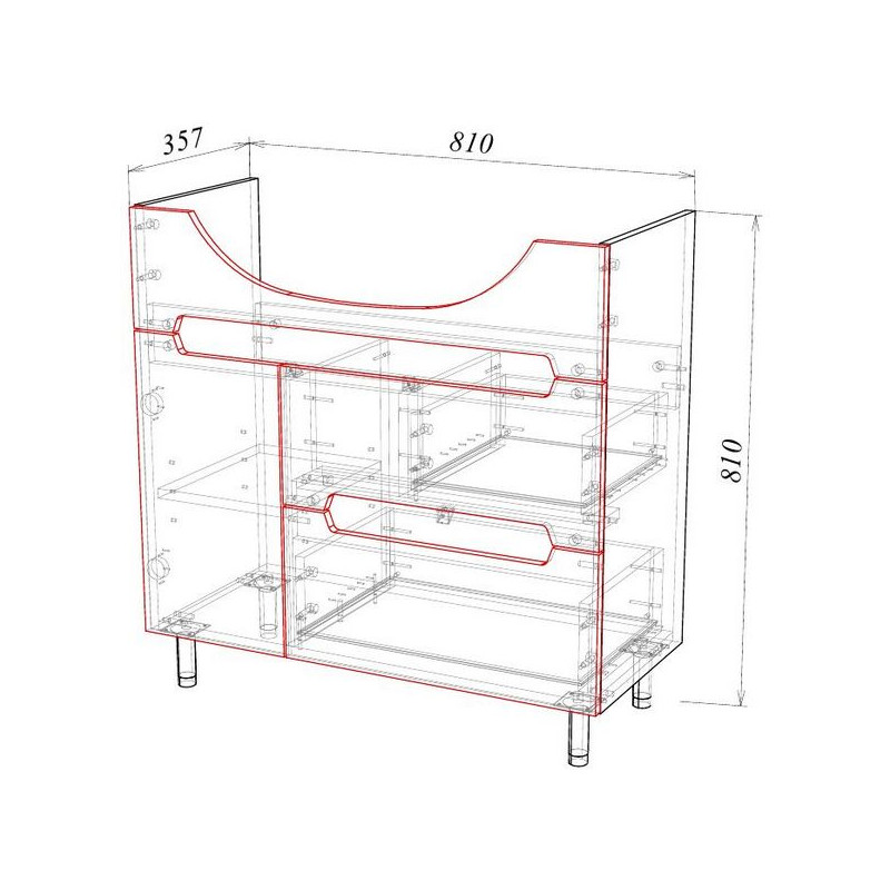 Тумба под умывальник Garda Marko-32 850 Т_ум_2ящ_1дв_850_Marko схема