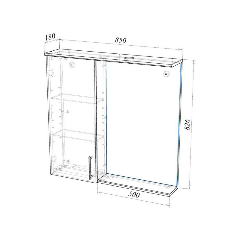 Шкаф с зеркалом Garda Alba-3 850L 02.3.850L схема