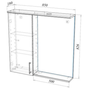 Шкаф с зеркалом Garda Alba-3 850L 02.3.850L схема