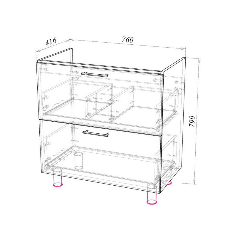 Тумба под умывальник Garda Alba-15 800 Т_ум_2ящ_800_Alba схема