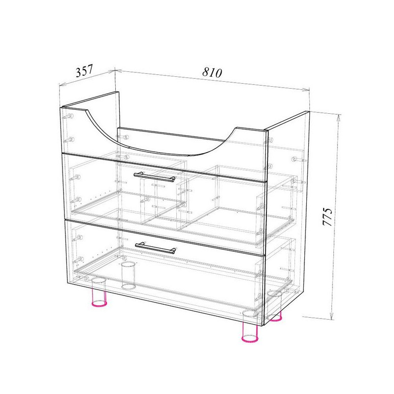 Тумба под умывальник Garda Alba-17 850 Т_ум_2ящ_ 850_Alba схема