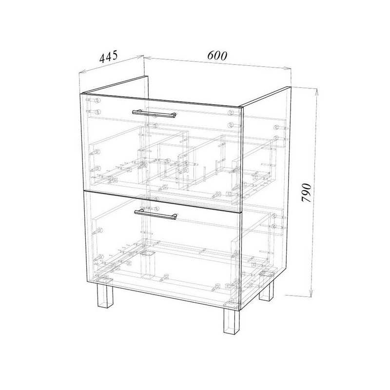 Тумба под умывальник Garda Verona38_600, бел.гл. 19.38.600.PVC, бел.гл. схема