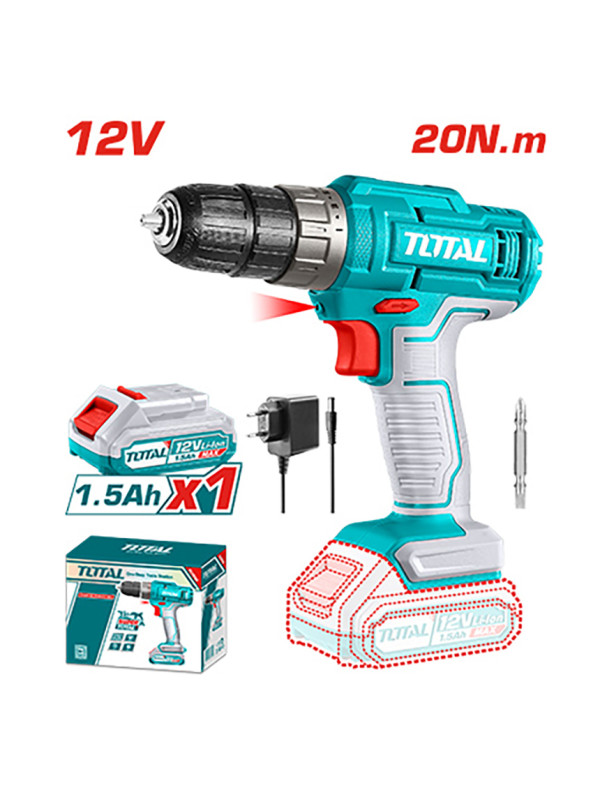 Дрель-шуруповерт Total TDLI1218 комплектация