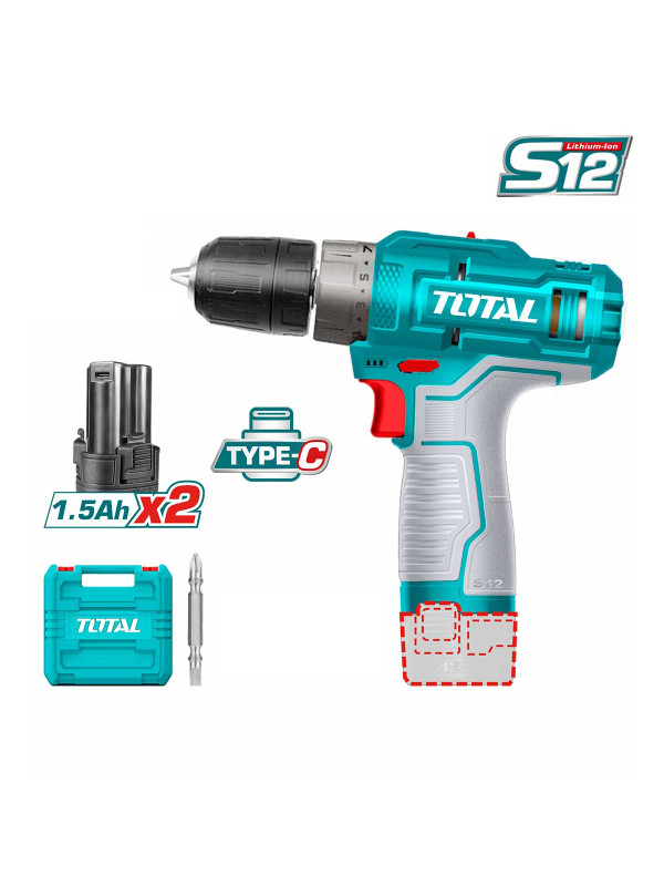 Дрель-шуруповерт Total TDLI12202 комплектация