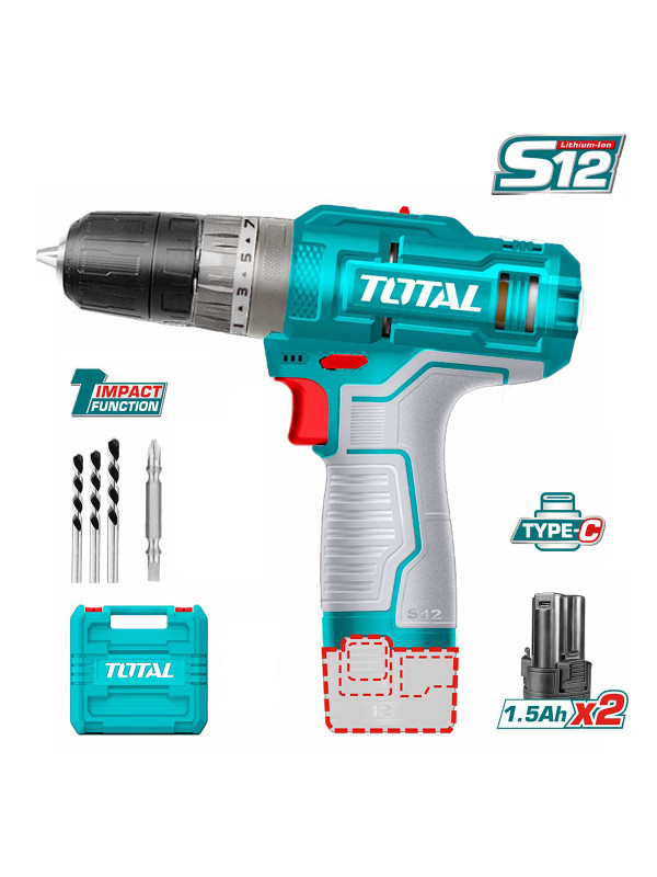 Дрель-шуруповерт Total TIDLI12202 комплектация