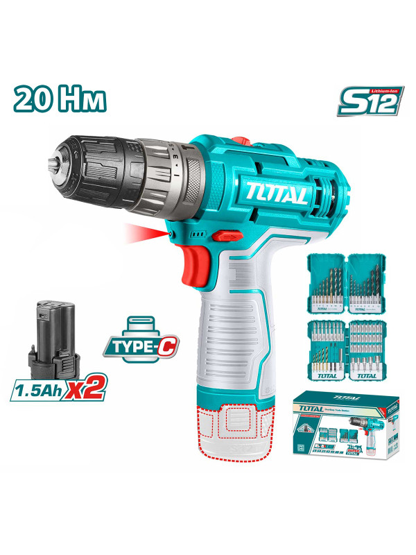 Дрель-шуруповерт Total TOSLI240467 комплектация