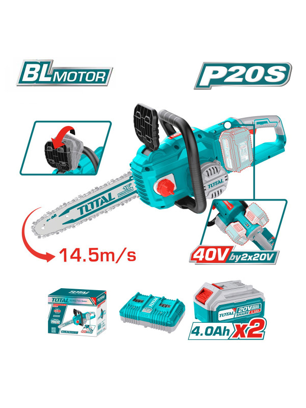 Пила цепная аккумуляторная Total TGSLI401682 комплектация