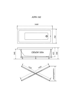 Ванна акриловая Triton Аура 160x70 (с ровным дном) схема