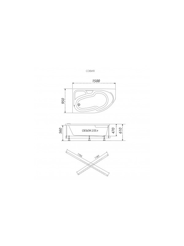 Ванна акриловая Triton София 150x95 L схема