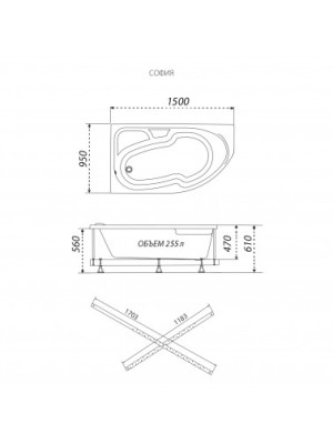 Ванна акриловая Triton София 150x95 L схема