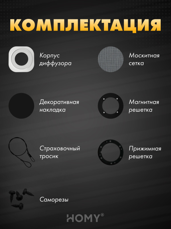 Теневой диффузор HOMY AIR Круглый AL100B (d150) черный комплектация