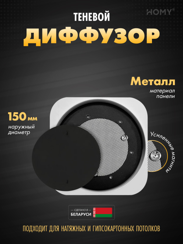 Вентиляционная решетка теневая HOMY AIR Lite Круглый AL100B (d150) черная