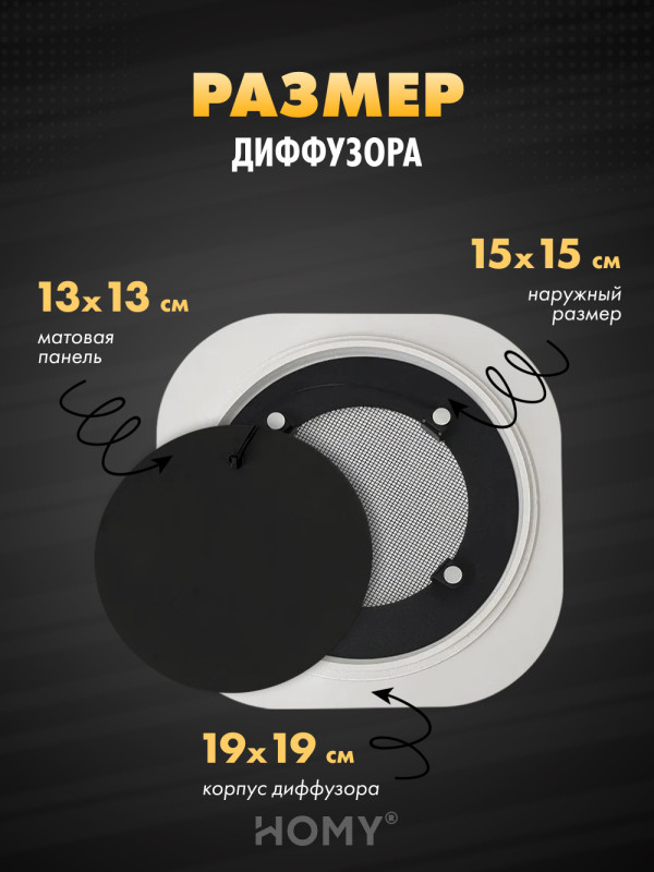 Теневой диффузор с вентилятором HOMY AIR Lite Круглый AL100BS (d150) черный размер диффузора