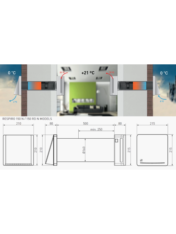 Проветриватель с рекуперацией Soler&Palau Respiro 150 N Ecowatt схема