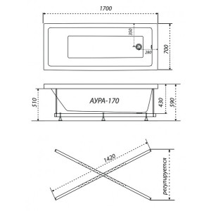 Ванна акриловая Triton Аура Базовая Flat 170x70 (с гидромассажем) план