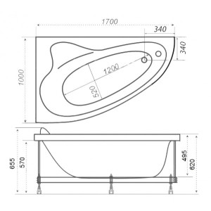 Ванна акриловая Triton Изабель Стандарт Flax 170x100 R (с краном-переключателем, гидромассажем) план