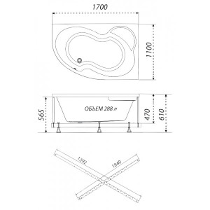 Ванна акриловая Triton Мари Базовая Flat 170x110 L (с гидромассажем) план