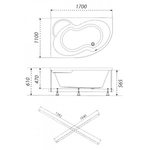 Ванна акриловая Triton Мари Стандарт Flat 170x110 R (с краном-переключателем, гидромассажем) план