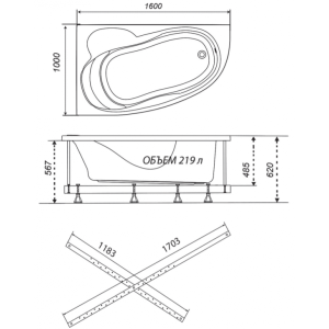 Ванна акриловая Triton Николь Базовая Flat 160x100 R (с гидромассажем) план