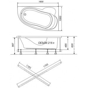 Ванна акриловая Triton Николь Люкс Flat 160x100 L (с краном-переключателем, гидромассажем и аэромассажем) план